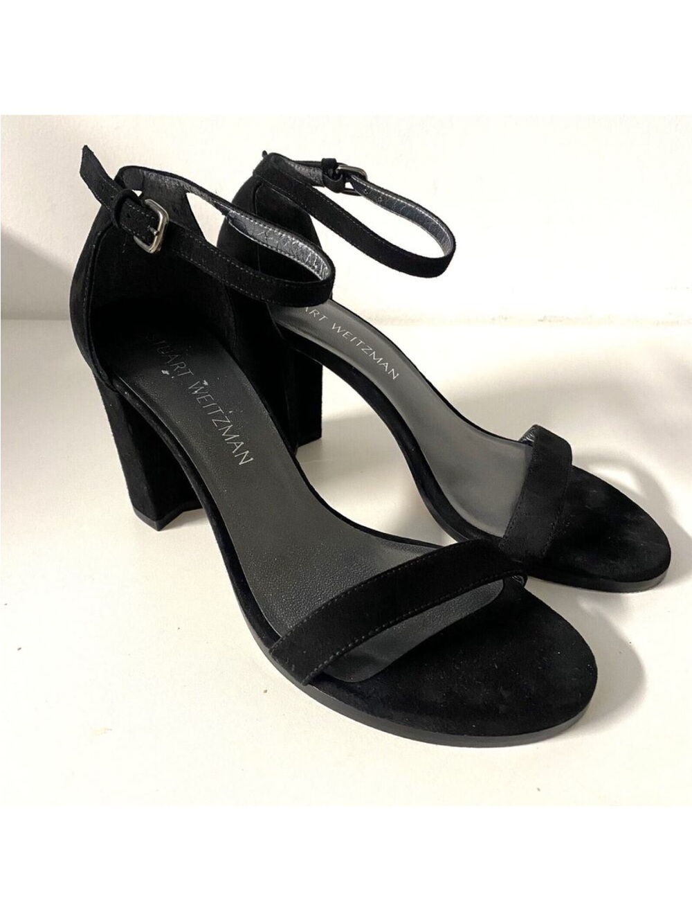 Stuart Weitzman Nearlynude Ankle Strap Sandal Black Open Toe Block Heel …